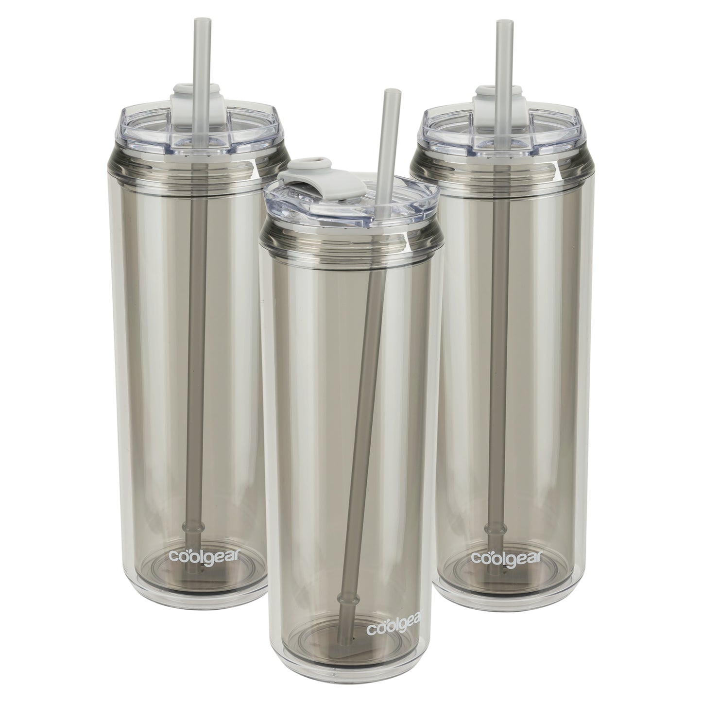 Cool Gear 3-Pack 22 oz Modern Tumbler with Reusable Straw | Dishwasher Safe, Cup Holder Friendly, Spillproof, Double-Wall Insulated Travel Tumbler | Solid Cool Grey Pack