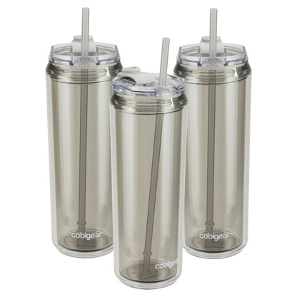 Cool Gear 3-Pack 22 oz Modern Tumbler with Reusable Straw | Dishwasher Safe, Cup Holder Friendly, Spillproof, Double-Wall Insulated Travel Tumbler | Solid Cool Grey Pack