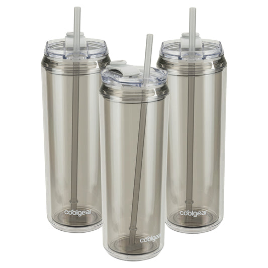 Cool Gear 3-Pack Modern Tumbler with Reusable Straw | Dishwasher Safe, Cup Holder Friendly, Spillproof, Double-Wall Insulated Travel Tumbler | Solid Cool Grey Pack