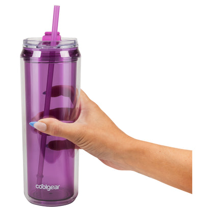 Cool Gear 3-Pack 22 oz Modern Tumbler with Reusable Straw | Dishwasher Safe, Cup Holder Friendly, Spillproof, Double-Wall Insulated Travel Tumbler | Solid Plum Pack