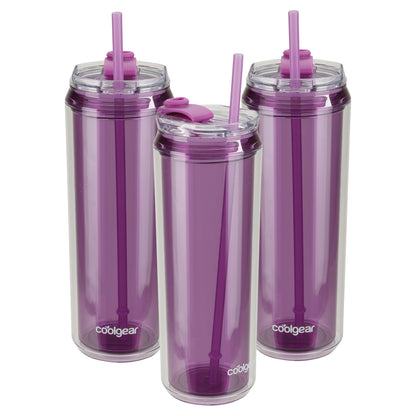 Cool Gear 3-Pack 22 oz Modern Tumbler with Reusable Straw | Dishwasher Safe, Cup Holder Friendly, Spillproof, Double-Wall Insulated Travel Tumbler | Solid Plum Pack