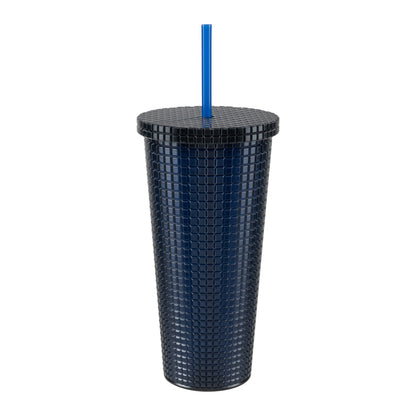 Cool Gear 3-Pack 23 oz Jem Chiller with Reusable Straw | Dishwasher Safe, Spillproof, Double-Wall Insulated Travel Tumbler | Trendy, Textured Design - Blueberry Pack
