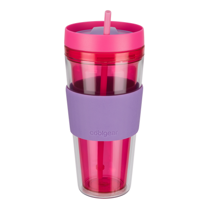 4 Pack COOL GEAR 24 oz Callisto Clear Chiller with Straw and Band | Dual Function Closure Colored Re-Usable Tumbler Water Bottle