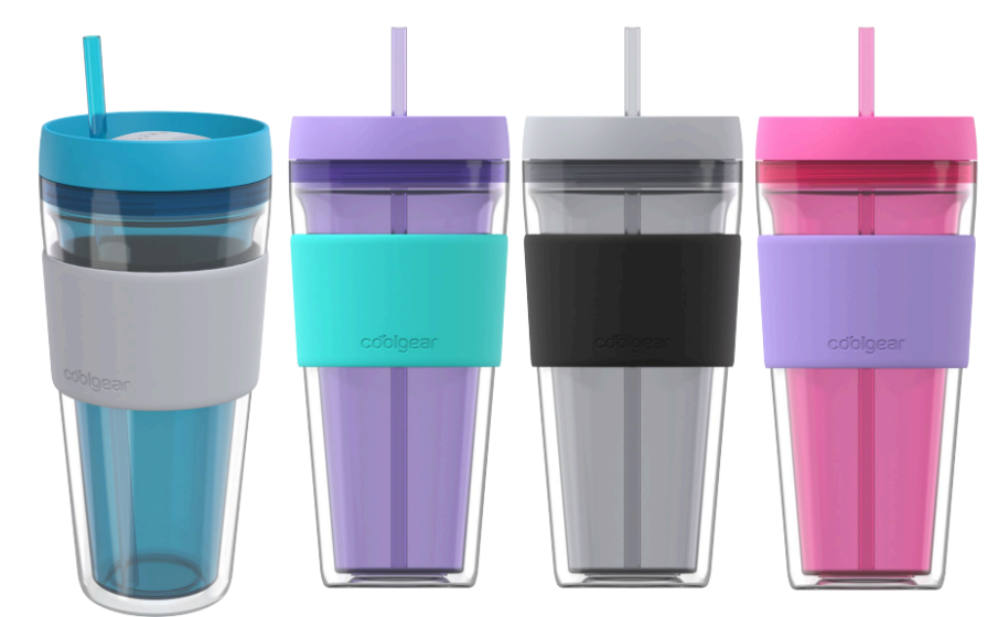 4 Pack COOL GEAR 24 oz Callisto Clear Chiller with Straw and Band | Dual Function Closure Colored Re-Usable Tumbler Water Bottle