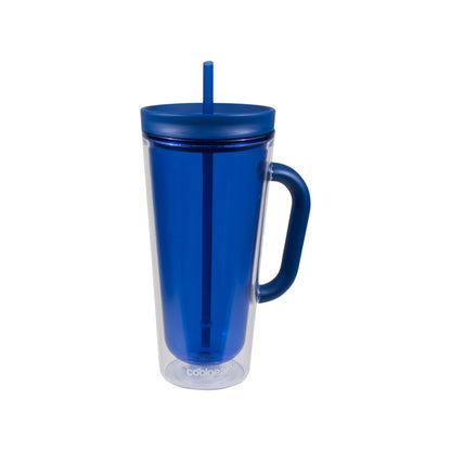 COOL GEAR 3-Pack 26 oz Spritz Tumbler with Straw and Handle | Pressure Fit Lid, Colored Re-Usable Tumbler Water Bottle with Straw and Handle - Blueberry Pack
