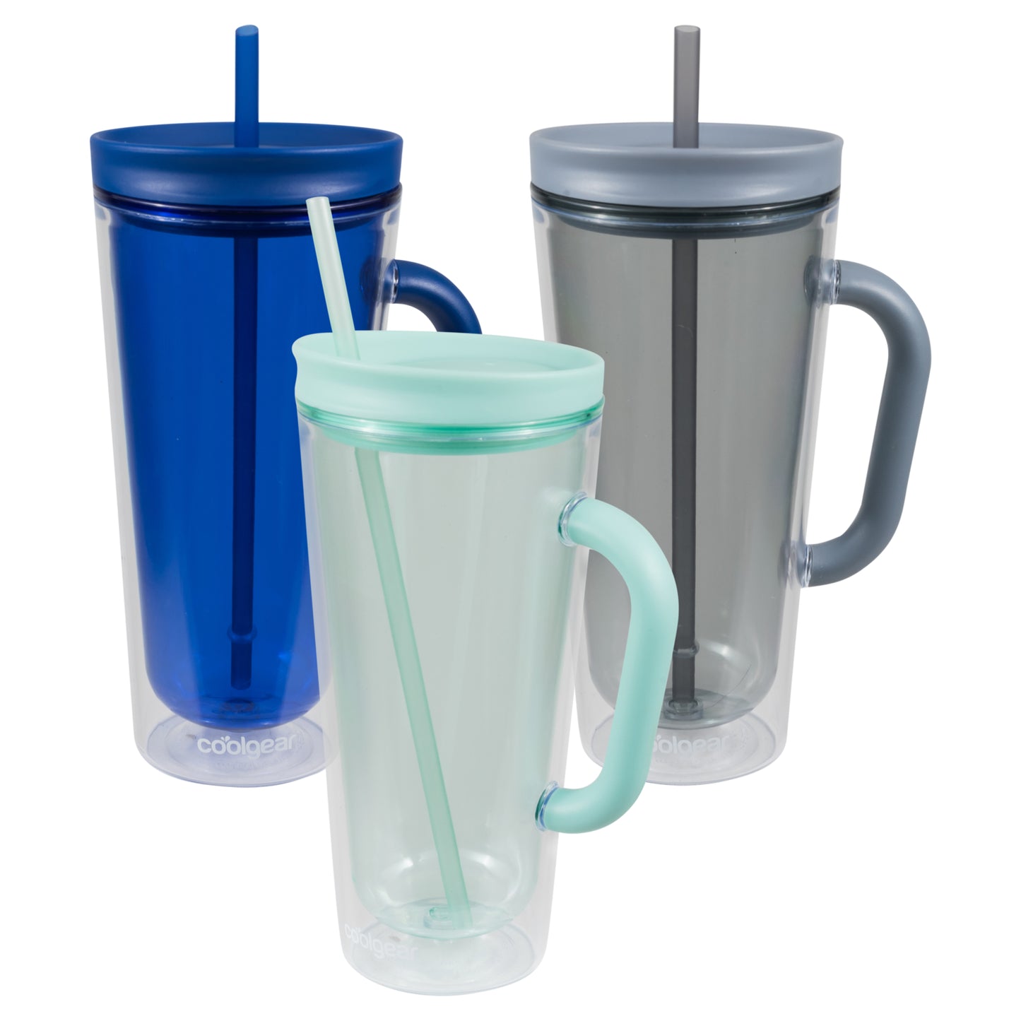 COOL GEAR 3-Pack 26 oz Spritz Tumbler with Straw and Handle | Pressure Fit Lid, Colored Re-Usable Tumbler Water Bottle with Straw and Handle - Variety Pack