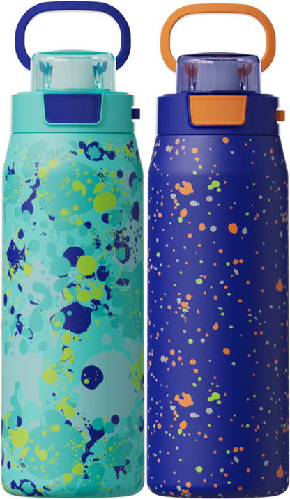 COOL GEAR 2-pack 24 oz Strive Stainless Steel Water Bottle, Reusable Bottle with Handle, BPA Free for Cold Beverages