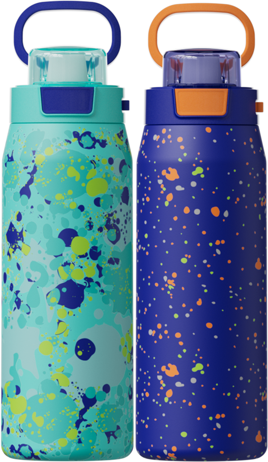 COOL GEAR 2-pack 24 oz Strive Stainless Steel Water Bottle, Reusable Bottle with Handle, BPA Free for Cold Beverages