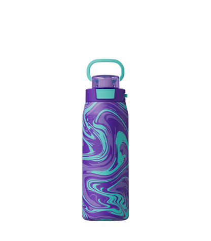 COOL GEAR Strive Stainless Steel Water Bottle, 24 oz Reusable Bottle with Handle, 2 Pack, BPA Free for Cold Beverages