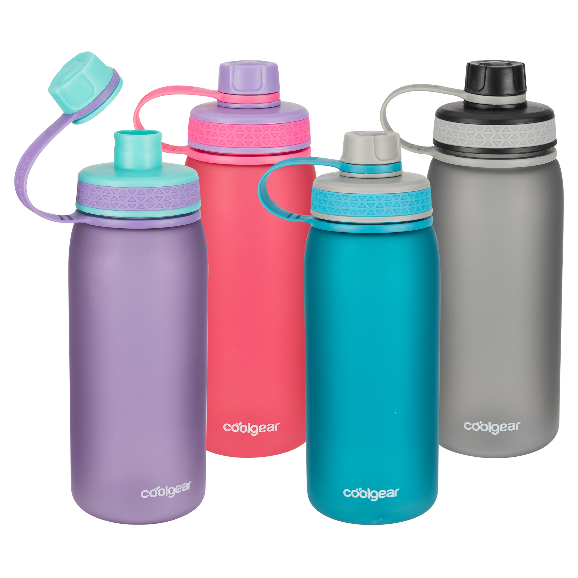 Cool Gear 4-Pack 32 oz System Chugger Bottle | Large Capacity Water Bottle Keeps Drinks Cold for Gym Outdoors Travel - Blue/Purple/Gray/Pink