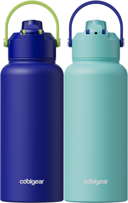 COOL GEAR 2-Pack 32 oz Journey Stainless Steel Water Bottle, Reusable Bottle with Handle, BPA Free