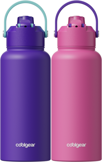 COOL GEAR 2-Pack 32 oz Journey Stainless Steel Water Bottle, Reusable Bottle with Handle, BPA Free