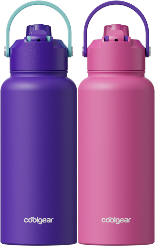 COOL GEAR 2-Pack 32 oz Journey Stainless Steel Water Bottle, Reusable Bottle with Handle, BPA Free