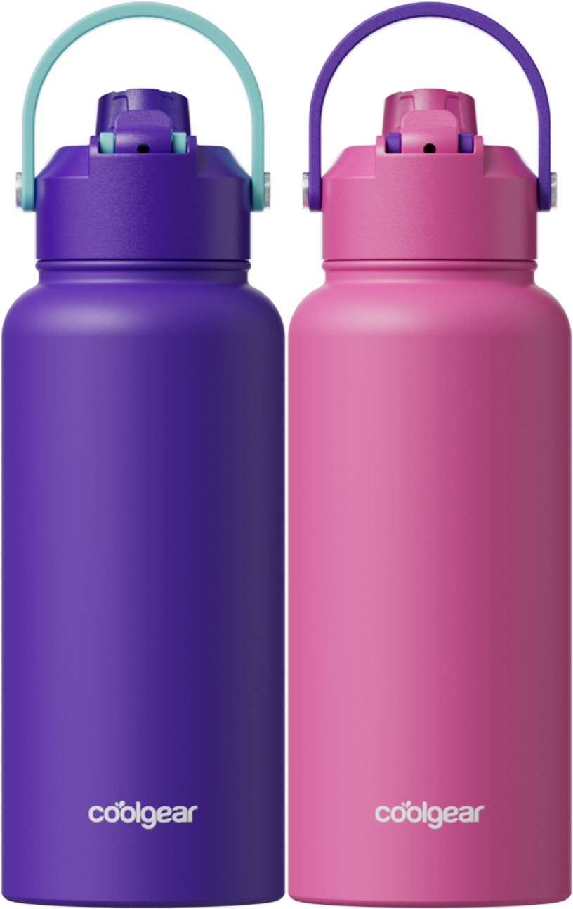 COOL GEAR 2-Pack 32 oz Journey Stainless Steel Water Bottle, Reusable Bottle with Handle, BPA Free