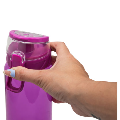 Cool Gear 3-Pack Tritan Plastic 32 oz Cylinder Water Bottle with Halo Top Lid | Dishwasher Safe, Leakproof, Shatter-Resistant Water Bottle With Easy Carry Loop | Plum Pack