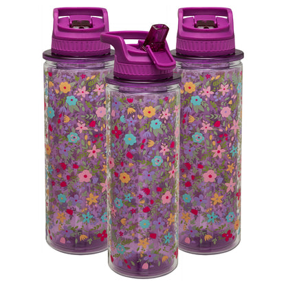 COOL GEAR 3-Pack 32 oz Essence Sipper Water Bottle with Wide Mouth & Flip Up Design | Double-Wall Insulation and Carry Loop For Easy On-The-Go Use - Floral Pack