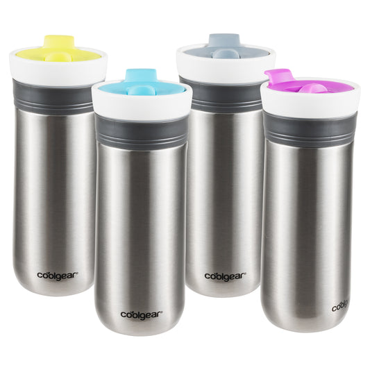 COOL GEAR 4-Pack 12 oz Stainless Steel Kona Triple Insulated Travel Mug | Dishwasher Safe & Great For Coffee, Tea, Matcha and Keeping Drinks Hot
