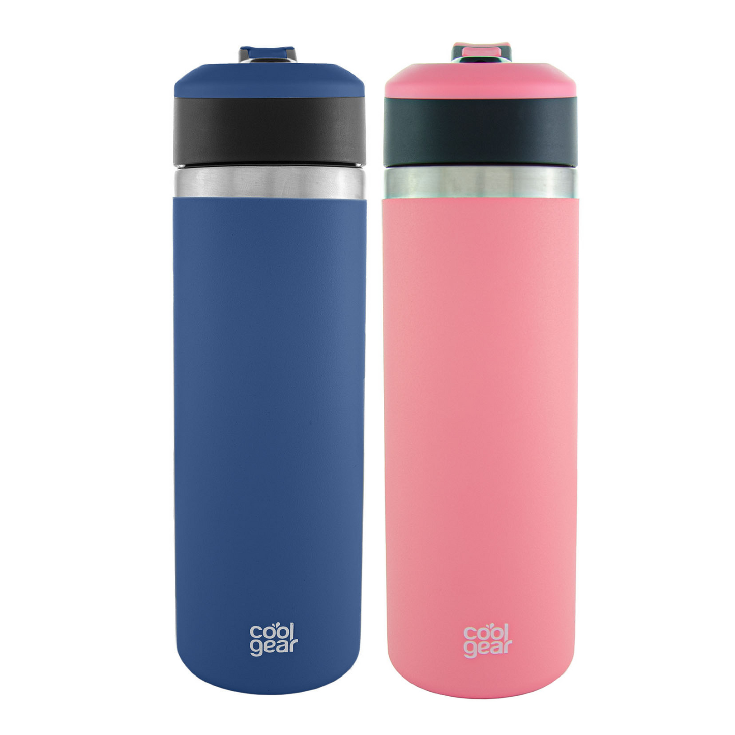 2 Pack COOL GEAR System Pivot 22oz Stainless Steel Water Bottle | Silicone Tension Strap Water Bottle