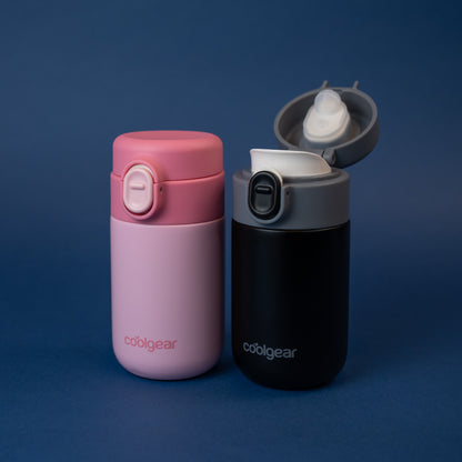 COOL GEAR Purse Bottle 8oz Stainless Steel Water Bottle 2 Pack, Compact Mini Bottle with Flip Top Lid, BPA-Free, Leak-Resistant, Small Water Bottle for Purse, Travel, On-the-Go