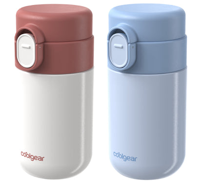 COOL GEAR Purse Bottle 8oz Stainless Steel Water Bottle 2 Pack, Compact Mini Bottle with Flip Top Lid, BPA-Free, Leak-Resistant, Small Water Bottle for Purse, Travel, On-the-Go