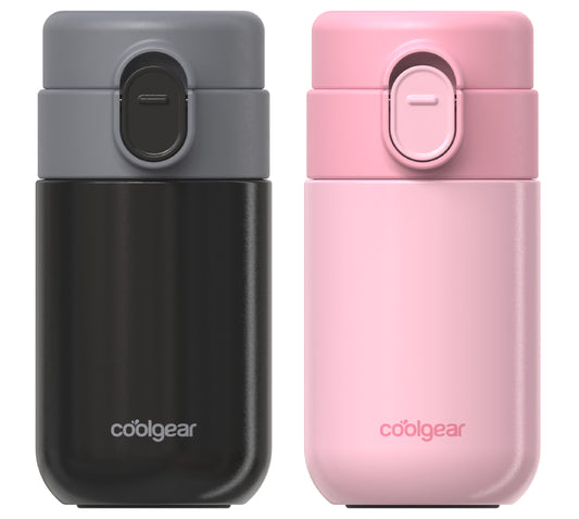 COOL GEAR 2-Pack 8 oz Purse Bottle 8oz Stainless Steel Water Bottle, Compact Mini Bottle with Flip Top Lid, BPA-Free, Leak-Resistant, Small Water Bottle for Purse, Travel, On-the-Go