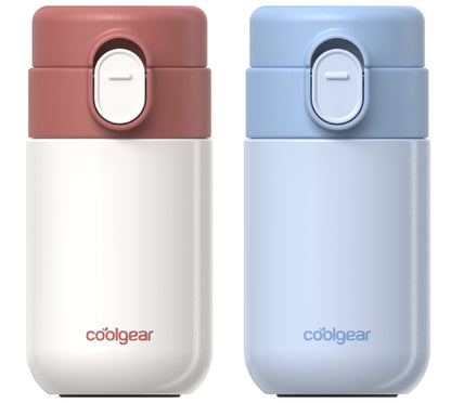 COOL GEAR Purse Bottle 8oz Stainless Steel Water Bottle 2 Pack, Compact Mini Bottle with Flip Top Lid, BPA-Free, Leak-Resistant, Small Water Bottle for Purse, Travel, On-the-Go