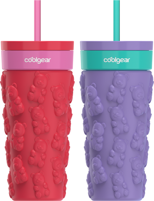 COOL GEAR 20oz GO GRIP Coffee Tumbler, Gummy Bear Pattern Reusable Travel Mug, BPA Free Lid, Hot and Cold Beverages