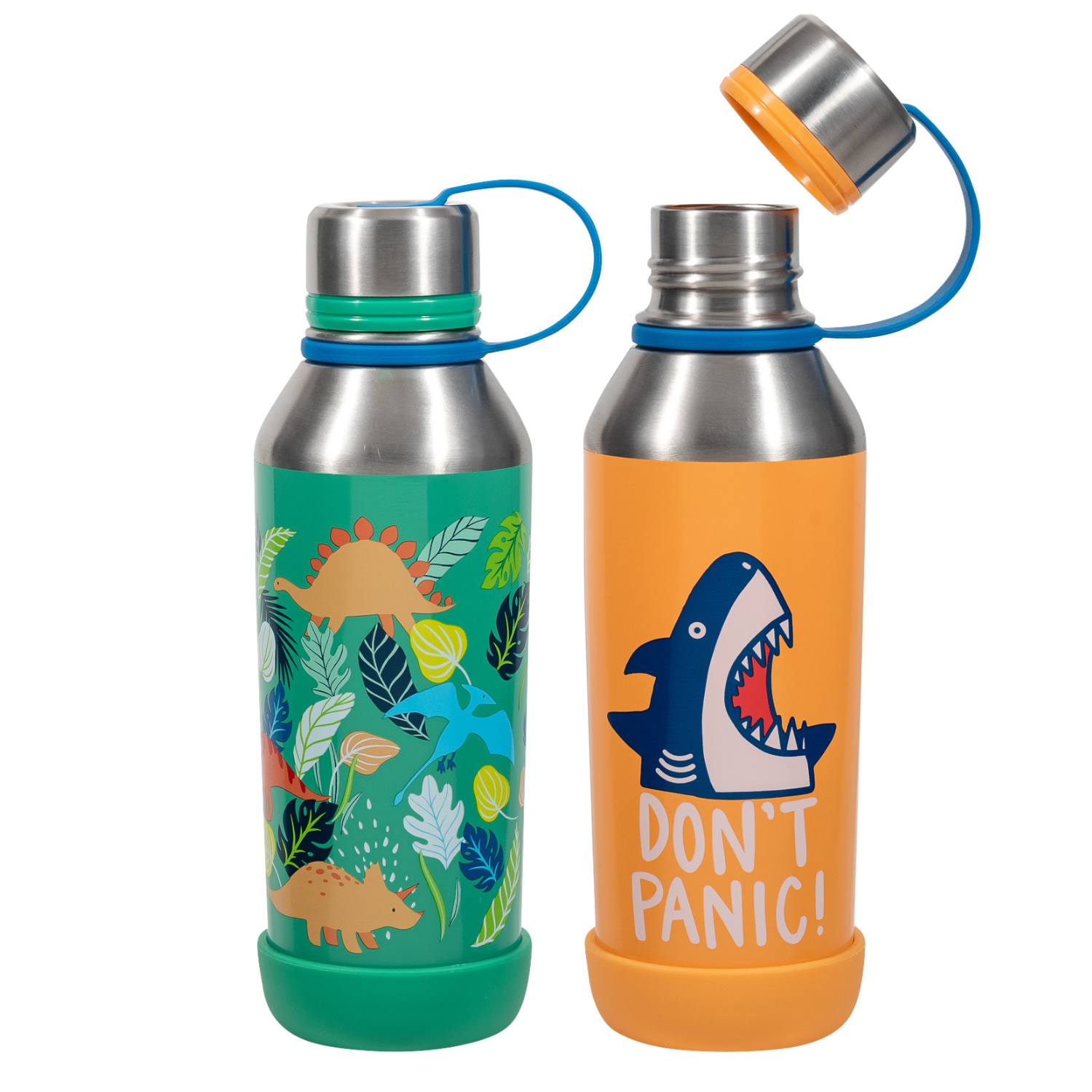 Cool Gear 2-Pack Kids Stainless Steel Double Walled Vacuum Insulated Tyler  Bottle, Bumper Included with Threaded Lid Loop, 14 Oz