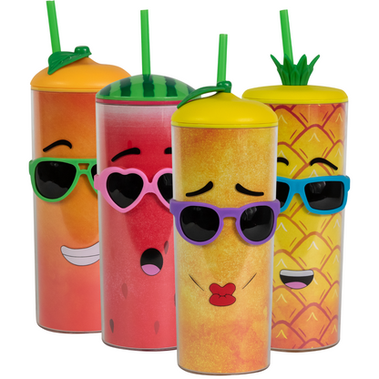 Cool Gear 4-Pack 20 oz Shady Fruit Tumbler With Pressure Fit Lid & Straw Included