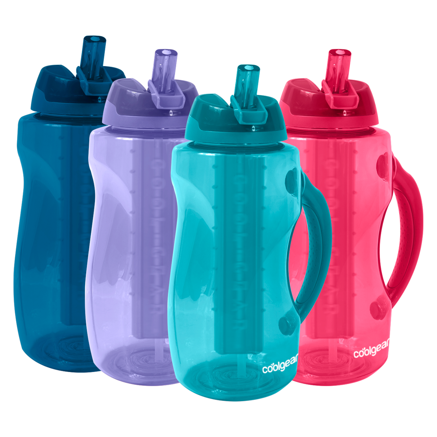Cool Gear 4-Pack 64 oz Dual Wave Bottle with Freezer Stick | Large Capacity Water Bottle Keeps Drinks Cold for Gym, Outdoors, Travel