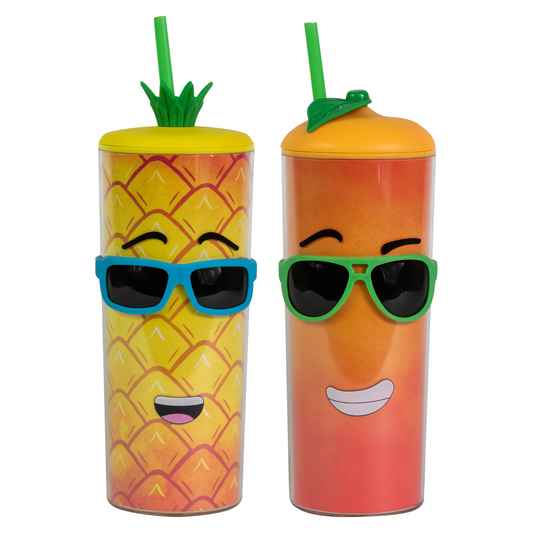 Cool Gear Shady Fruit Tumbler with Pressure Fit Lid and Straw Included, 20 Ounce