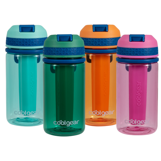 Cool Gear 4-Pack 18 oz System Leakproof Water Bottle, Textured Silicone Band with Sipper Lid
