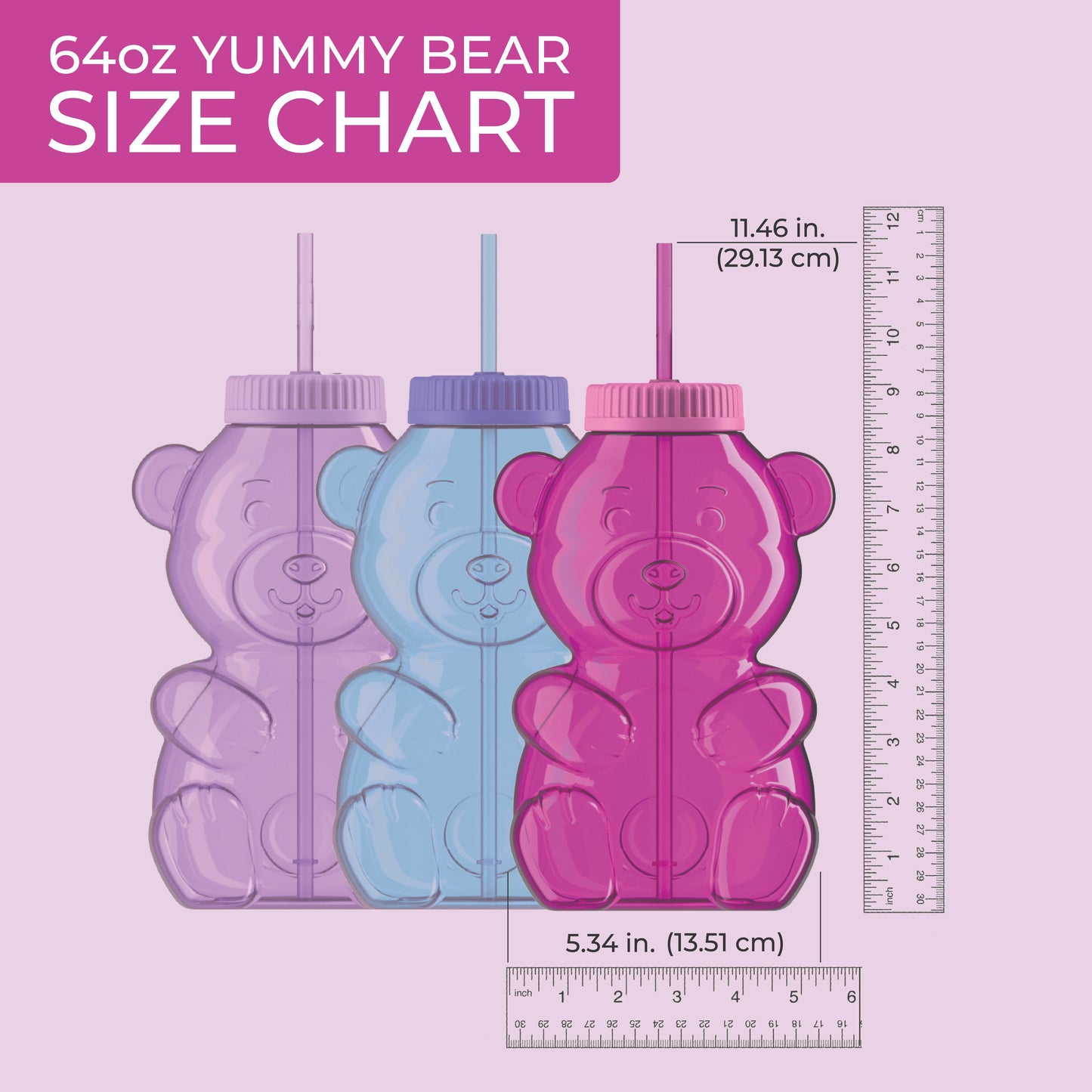 COOL GEAR 64 oz Yummy Bear Water Bottle, Reusable Bottle with Straw Lid, BPA Free