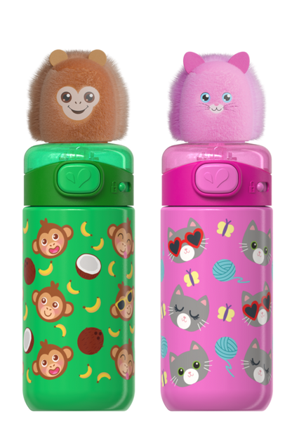 COOL GEAR Pop 2-Pack 16 oz and 20oz Topper Stainless Steel Tumbler with Straw, Interchangeable Character Topper, BPA-Free Reusable Insulated Cup, Leak-Resistant Lid, 2 Pack