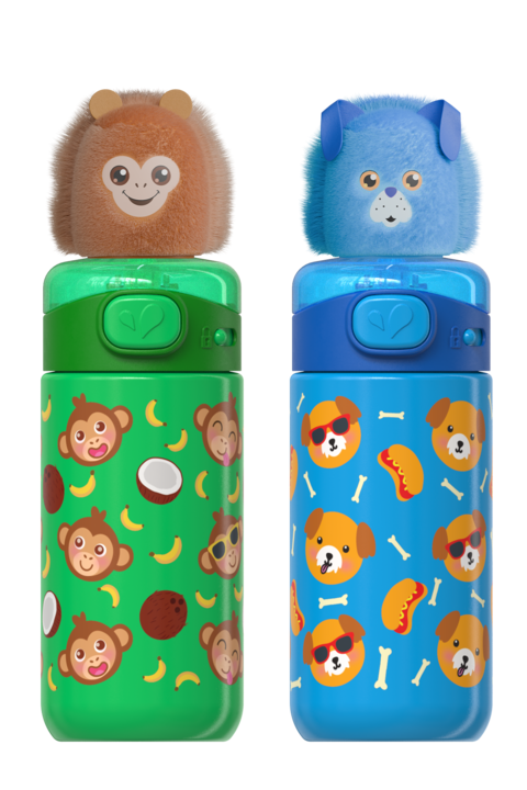 COOL GEAR Pop 2-Pack 16 oz and 20oz Topper Stainless Steel Tumbler with Straw, Interchangeable Character Topper, BPA-Free Reusable Insulated Cup, Leak-Resistant Lid, 2 Pack
