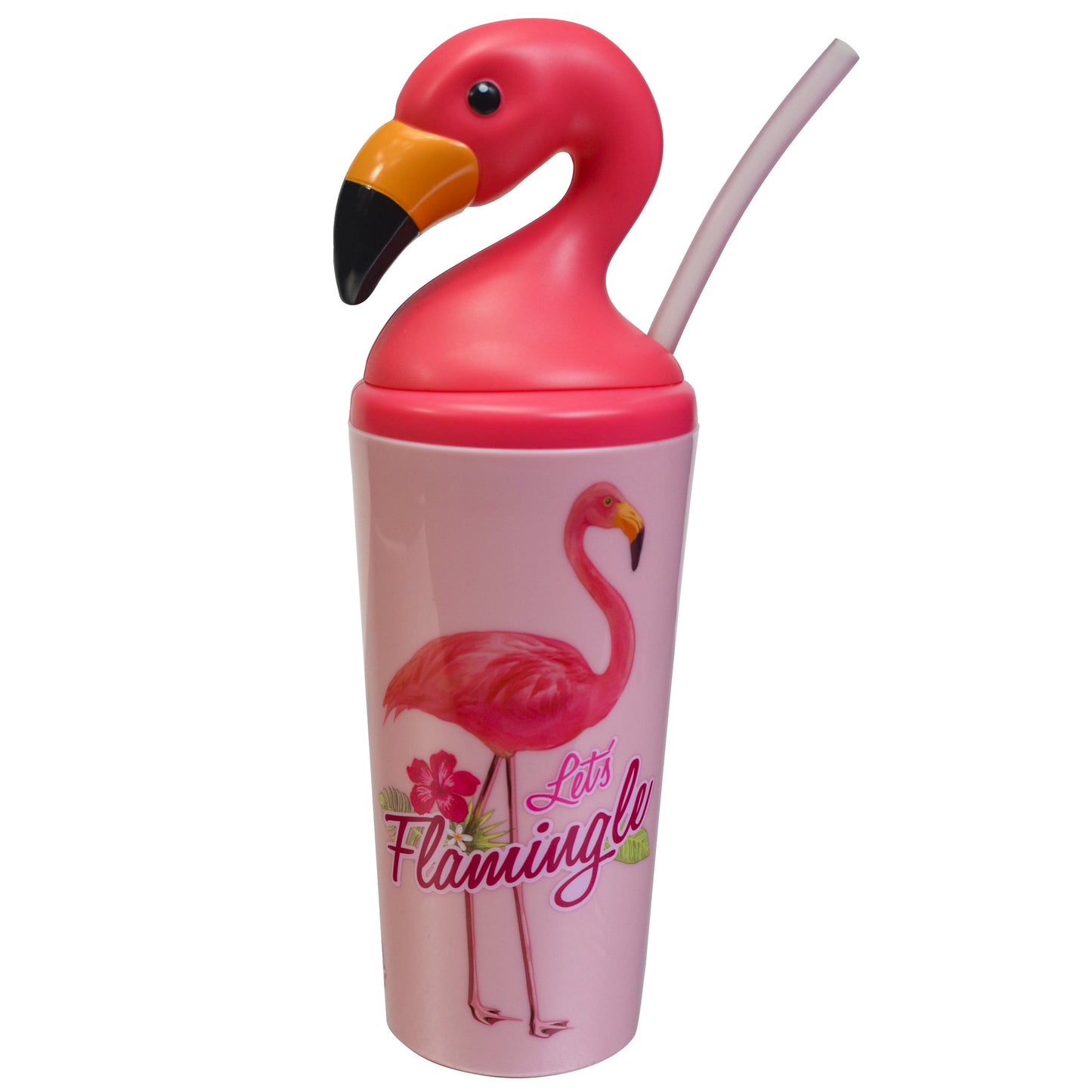 Cool Gear 4-Pack 18 oz Fun Toppers Flamingo Tumblers with Twist Lid and Reusable Straw |  Wide Mouth, Spill-Proof Water Bottle for All Ages
