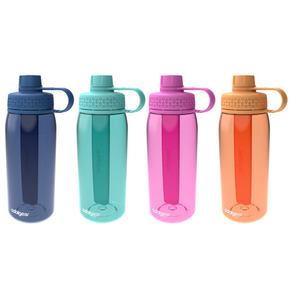 Cool Gear 4-Pack 32 oz System Chugger Bottle with Freezer Stick | Large Capacity Water Bottle Keeps Drinks Cold for Gym, Outdoors, Travel,